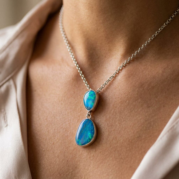 Australian Boulder Opal Pendant Necklace in Sterling Silver
