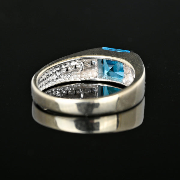 Estate Diamond Blue Topaz Ring in 14K White Gold - Boylerpf