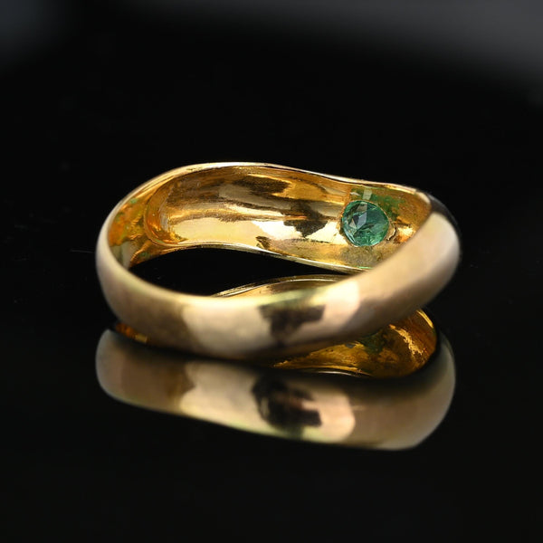 Vintage Wide 18K Gold Chevron Emerald Ring Band - Boylerpf
