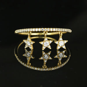 Vintage 14K Gold Dangling Charm Diamond Star Ring - Boylerpf