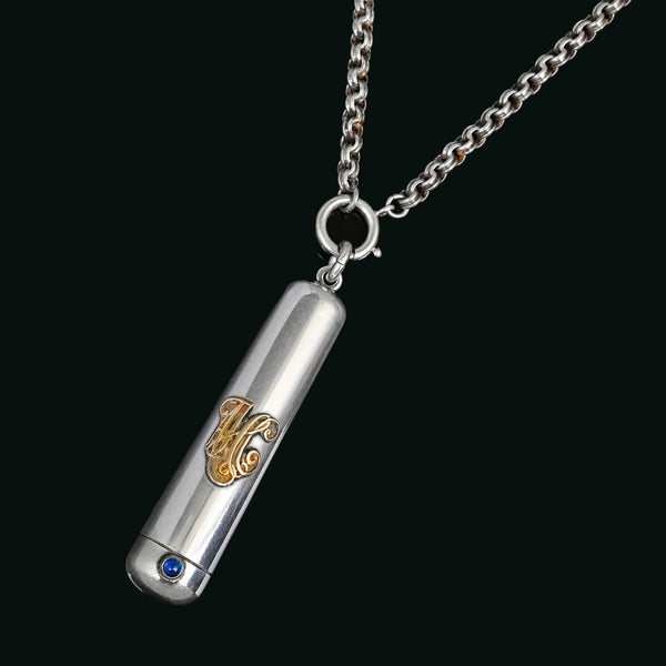 Antique Dutch Sterling Silver Etui Pendant, Sapphire & 14K Gold