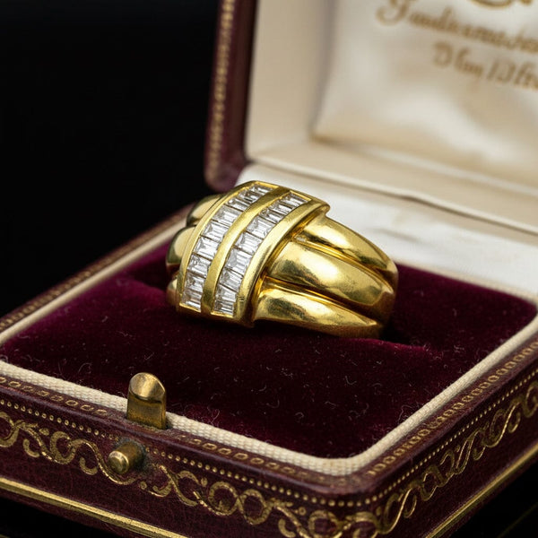 Vintage 18K Gold Baguette Diamond Wide Band Ring