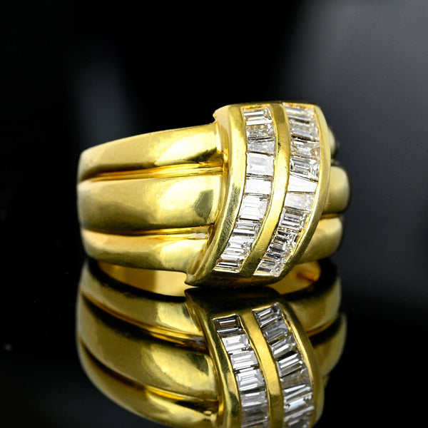 Vintage 18K Gold Baguette Diamond Wide Band Ring