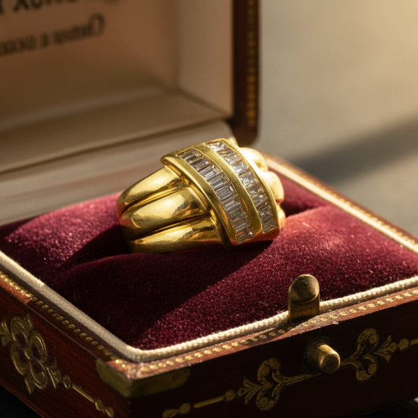 Vintage 18K Gold Baguette Diamond Wide Band Ring