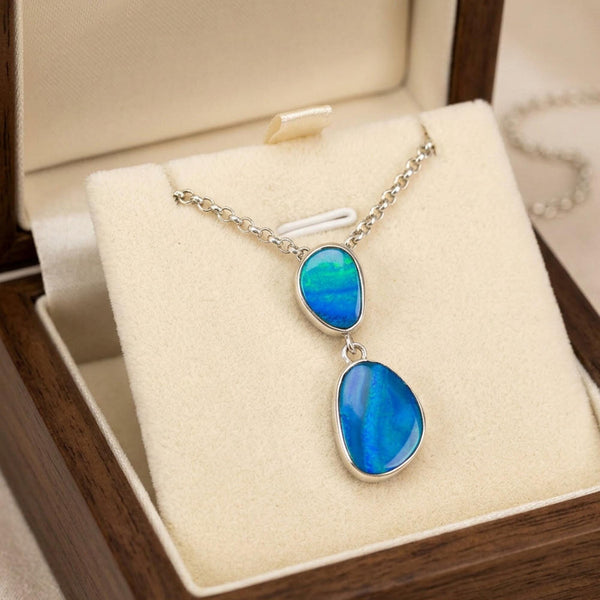 Australian Boulder Opal Pendant Necklace in Sterling Silver