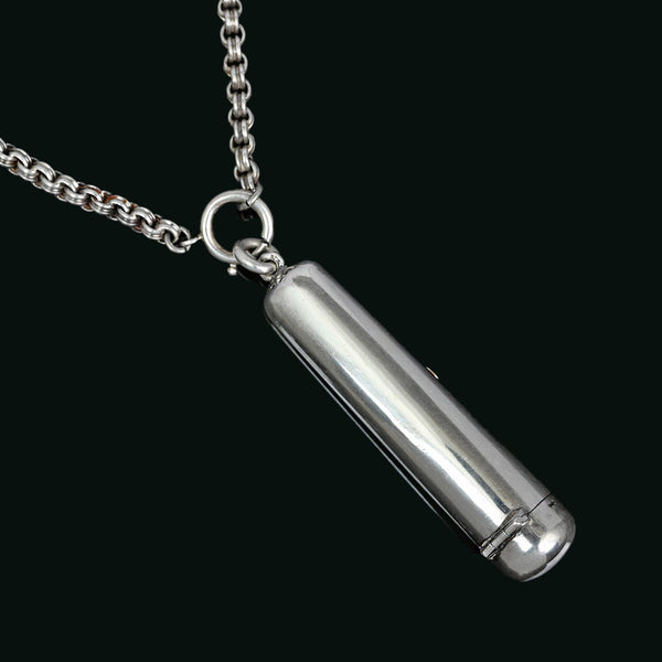 Antique Dutch Sterling Silver Etui Pendant, Sapphire & 14K Gold