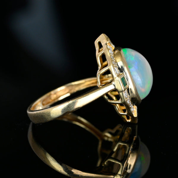 Vintage 14K Gold Diamond Halo Emerald Opal Ring