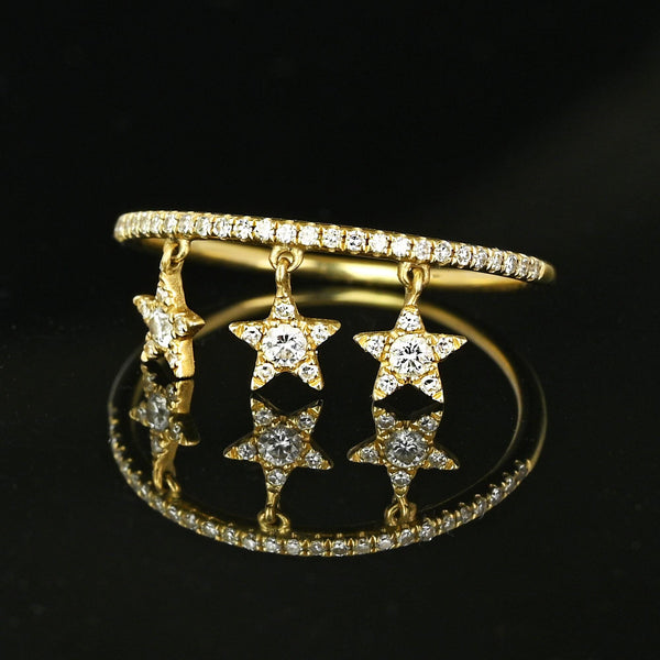 Vintage 14K Gold Dangling Charm Diamond Star Ring - Boylerpf