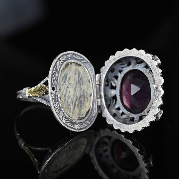 Amethyst Crystal Austro Hungarian Locket Poison Ring - Boylerpf