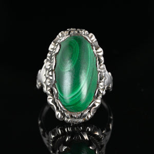 Antique Arts & Crafts Silver Cabochon Malachite Ring - Boylerpf