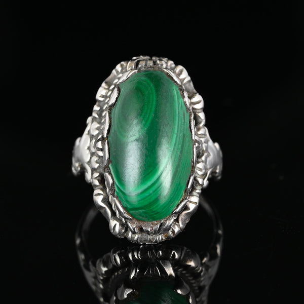 Antique Arts & Crafts Silver Cabochon Malachite Ring - Boylerpf