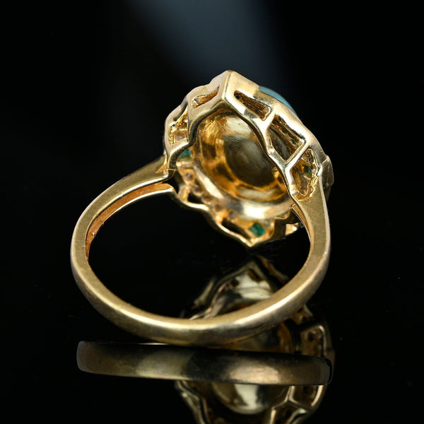 Vintage 14K Gold Diamond Halo Emerald Opal Ring