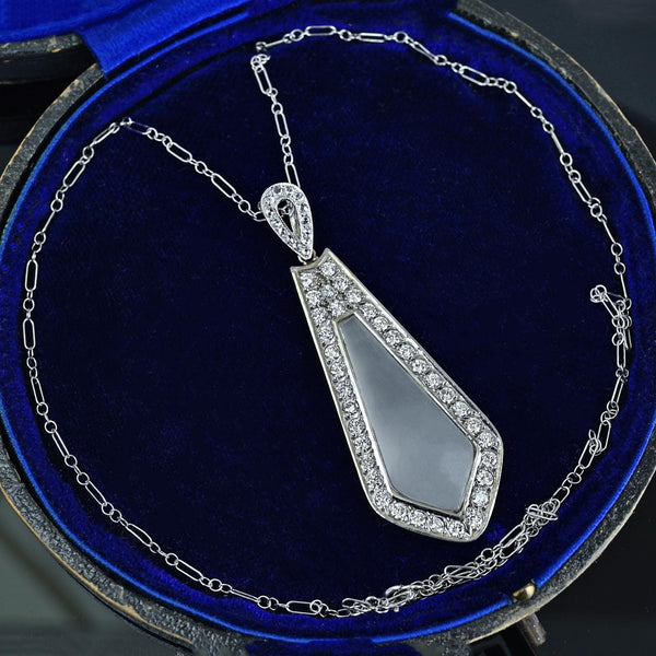 Art Deco Frosted Rock Crystal 2 Carat Diamond Necklace - Boylerpf