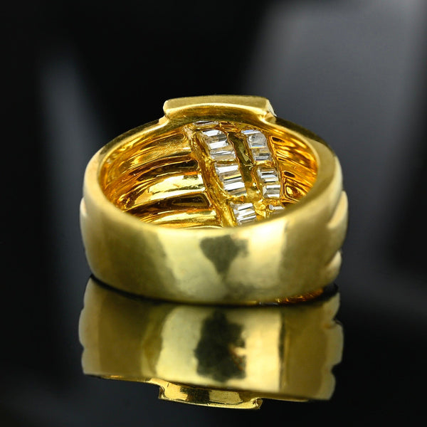 Vintage 18K Gold Baguette Diamond Wide Band Ring