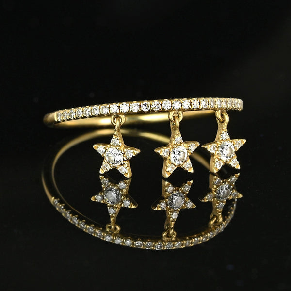 Vintage 14K Gold Dangling Charm Diamond Star Ring - Boylerpf