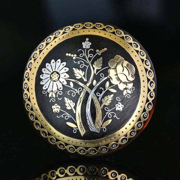 Antique Victorian 9K Gold & Silver Tortoise Shell Pique Brooch - Boylerpf