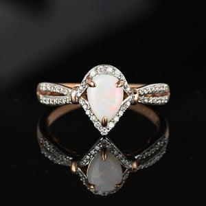 Vintage Rose Gold Diamond Cluster Halo Opal Ring - Boylerpf