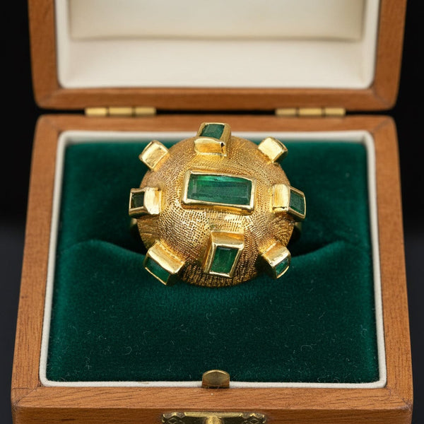 Vintage Sputnik Emerald Ring in 18K Gold Dome Setting - Boylerpf