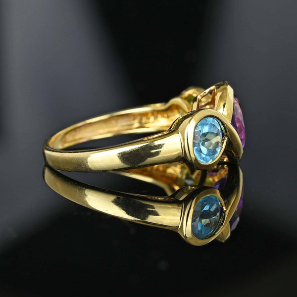 Vintage Peridot Blue Topaz Amethyst Crossover 14K Gold Ring - Boylerpf