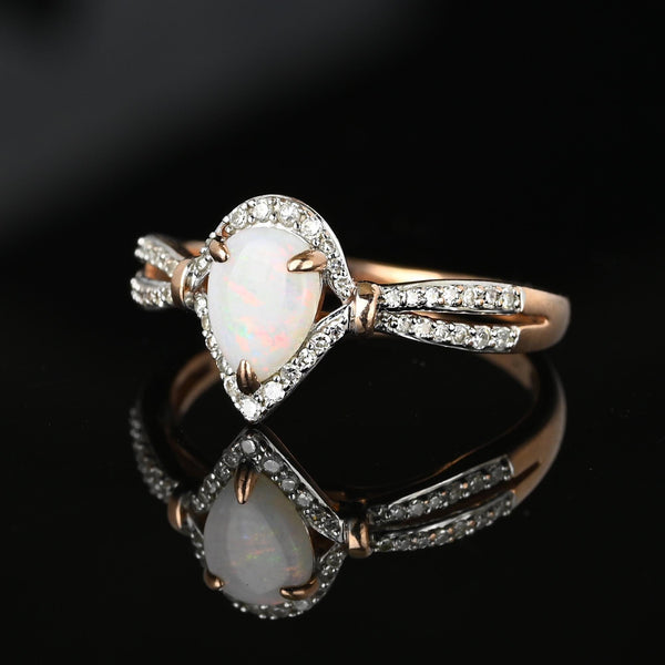 Vintage Rose Gold Diamond Cluster Halo Opal Ring - Boylerpf