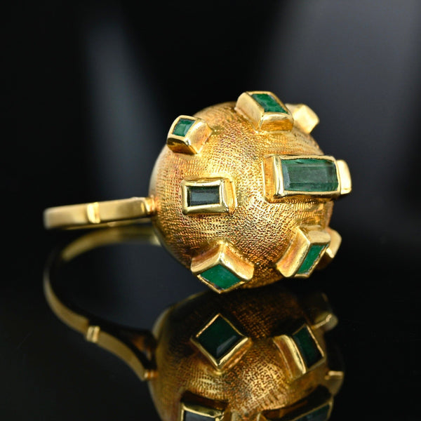 Vintage Sputnik Emerald Ring in 18K Gold Dome Setting - Boylerpf