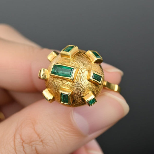 Vintage Sputnik Emerald Ring in 18K Gold Dome Setting - Boylerpf