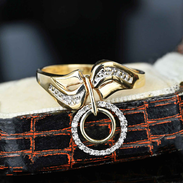 Vintage Gold Bypass Diamond Infinity Circle Charm Ring - Boylerpf