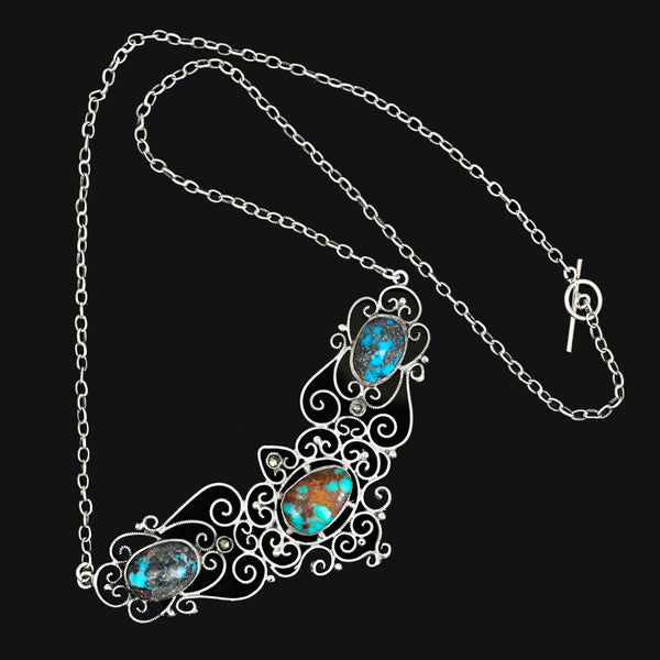 Antique Edwardian Turquoise Marcasite Sterling Silver Necklace