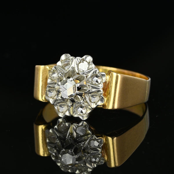 Antique 14K Gold Rose Cut Diamond Halo Cluster Ring - Boylerpf