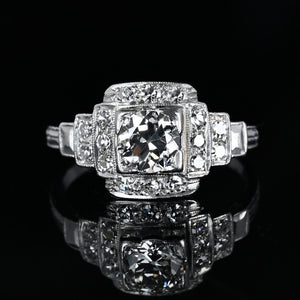 Art Deco Platinum 1 Carat European Diamond Ring - Boylerpf