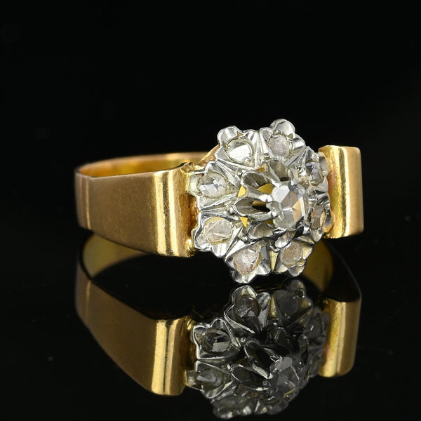 Antique 14K Gold Rose Cut Diamond Halo Cluster Ring - Boylerpf