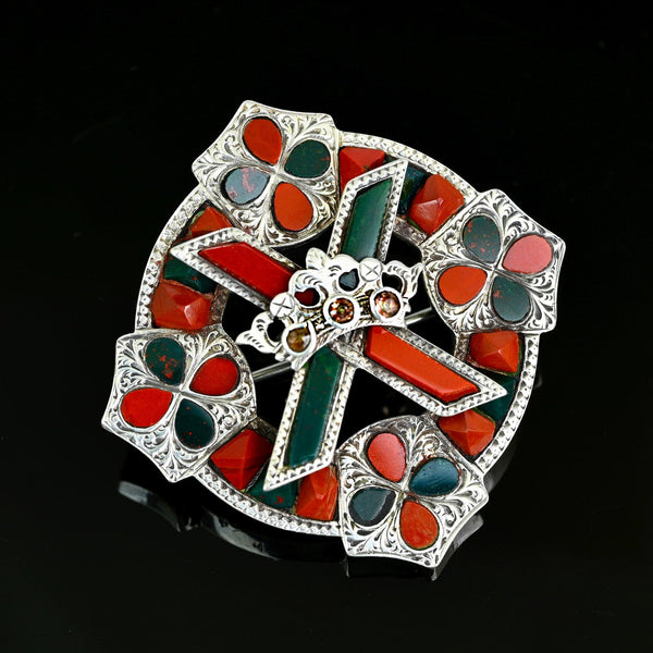 Antique 1868 Victorian Scottish Agate Brooch with Citrine Crown - Boylerpf