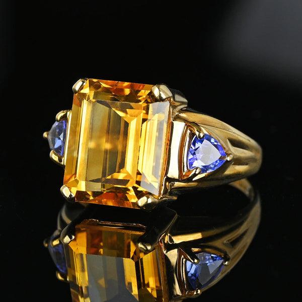Trillion Cut Tanzanite 6 Ct Step Cut Citrine Ring in Gold - Boylerpf
