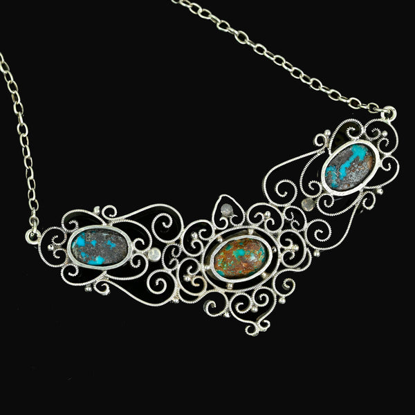 Antique Edwardian Turquoise Marcasite Sterling Silver Necklace