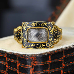 Antique Georgian 18K Gold Enamel Hair Locket Ring - Boylerpf