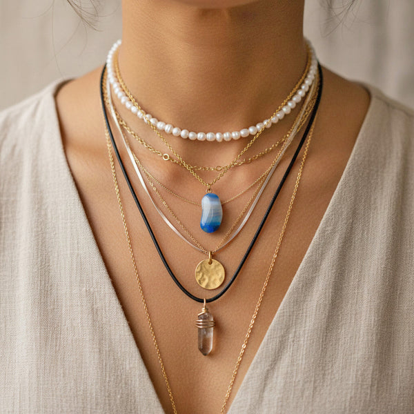 Vintage Blue Banded Agate Lucky Bean Pendant 9K Gold