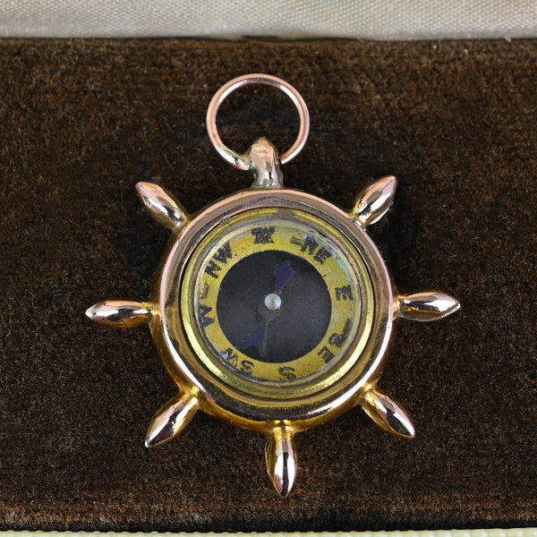 Antique Victorian Rose Gold Ships Wheel Compass Pendant