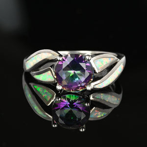 Vintage Opal Inlay Mystic Topaz Ring in 10K White Gold - Boylerpf