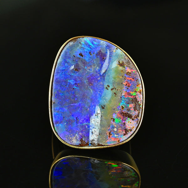 Vintage 18K Gold Australian Boulder Opal Statement Ring