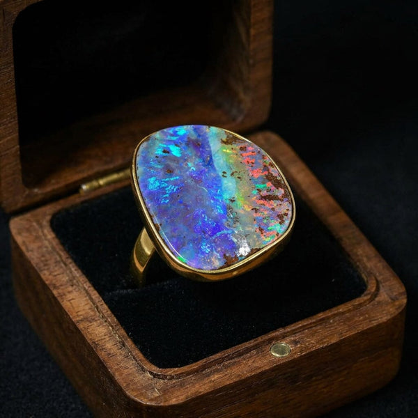 Vintage 18K Gold Australian Boulder Opal Statement Ring
