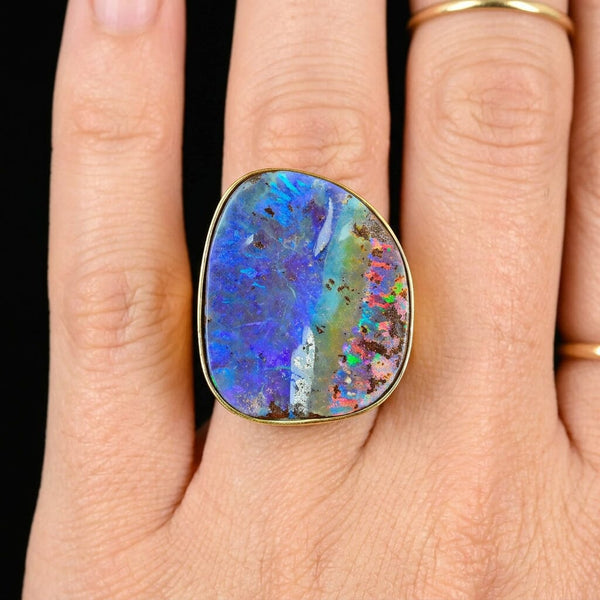 Vintage 18K Gold Australian Boulder Opal Statement Ring