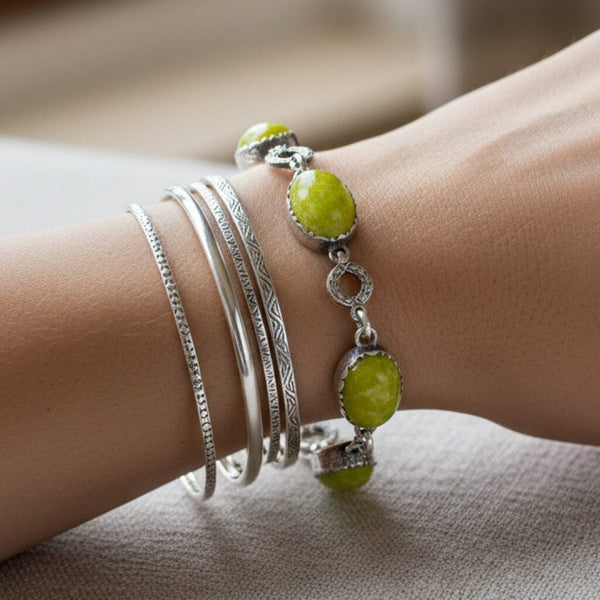 Arts & Crafts Scottish Iona Marble Sterling Silver Bracelet