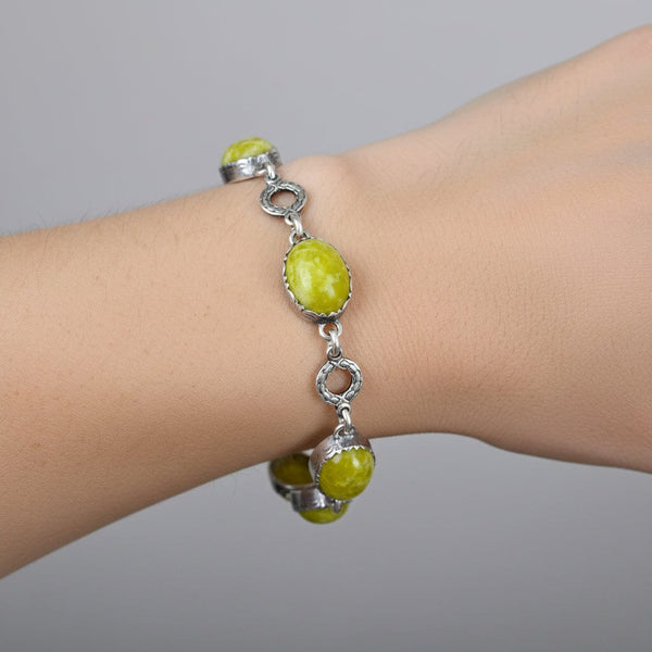 Arts & Crafts Scottish Iona Marble Sterling Silver Bracelet