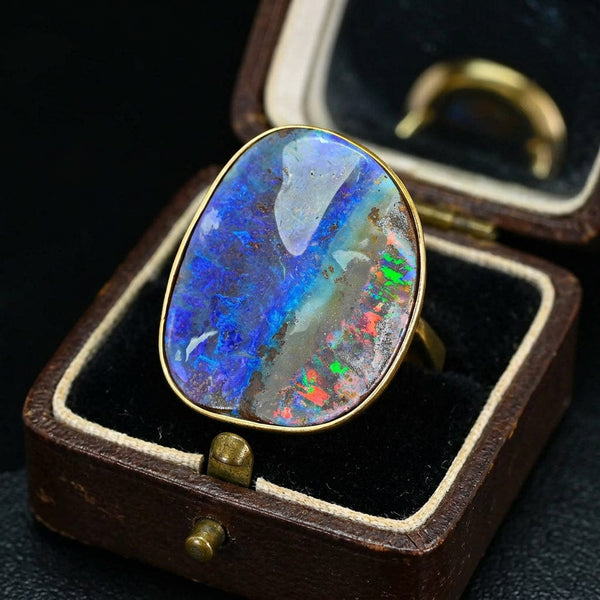 Vintage 18K Gold Australian Boulder Opal Statement Ring