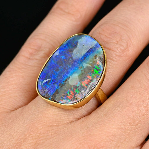 Vintage 18K Gold Australian Boulder Opal Statement Ring
