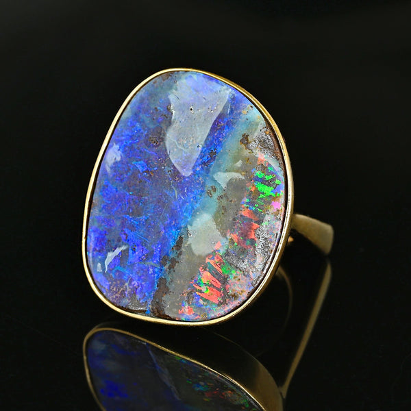Vintage 18K Gold Australian Boulder Opal Statement Ring