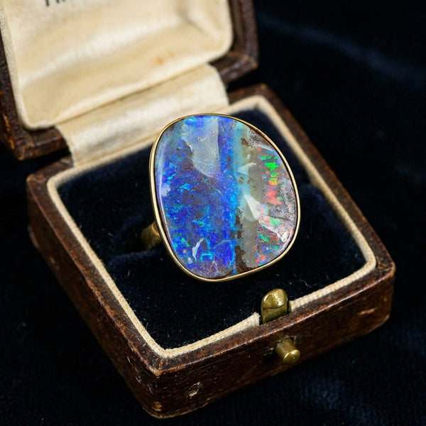 Vintage 18K Gold Australian Boulder Opal Statement Ring