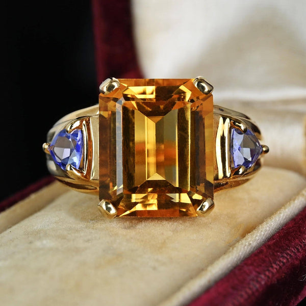 Trillion Cut Tanzanite 6 Ct Step Cut Citrine Ring in Gold - Boylerpf