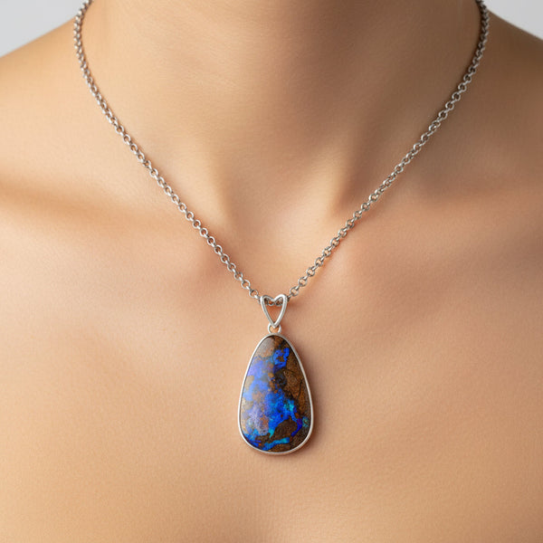 Vintage Australian Boulder Opal Sterling Silver Pendant