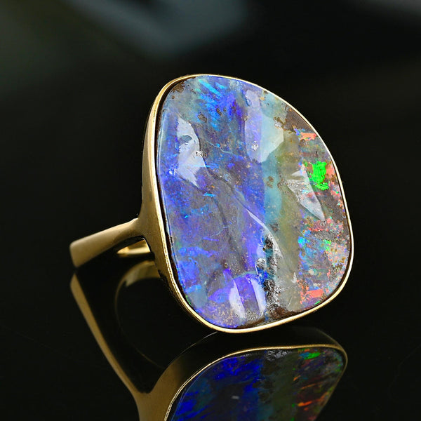 Vintage 18K Gold Australian Boulder Opal Statement Ring